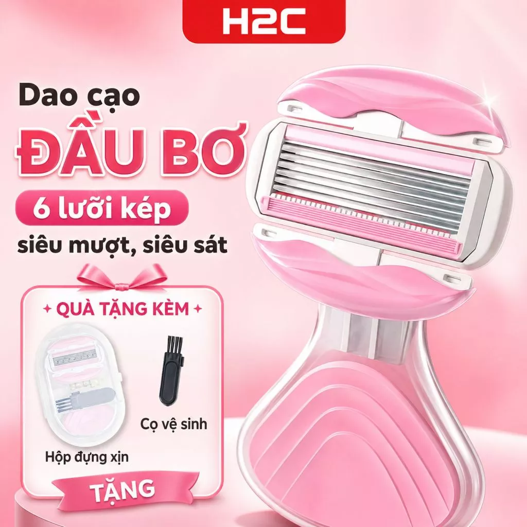 Dao cạo nữ, dao cạo bikini H2C Gentlesilk đầu bơ venus spa 6 lưỡi siêu cao cấp, cạo sạch mịn không rát