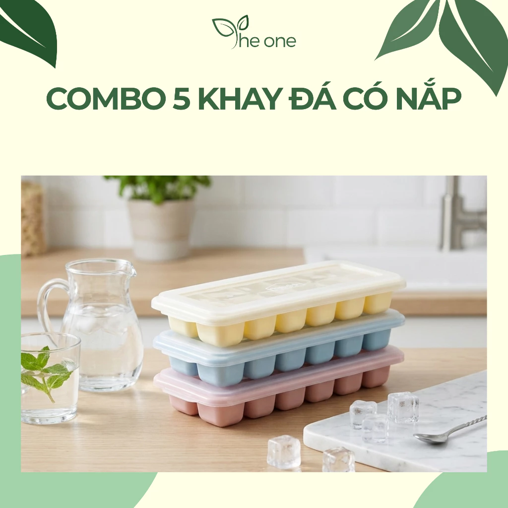 COMBO 5 Khay Đá Cao Cấp Kachi Làm Đá Uống trà sữa 5-12-40b viên đá nhiều loại CÓ NẮP ĐẬY