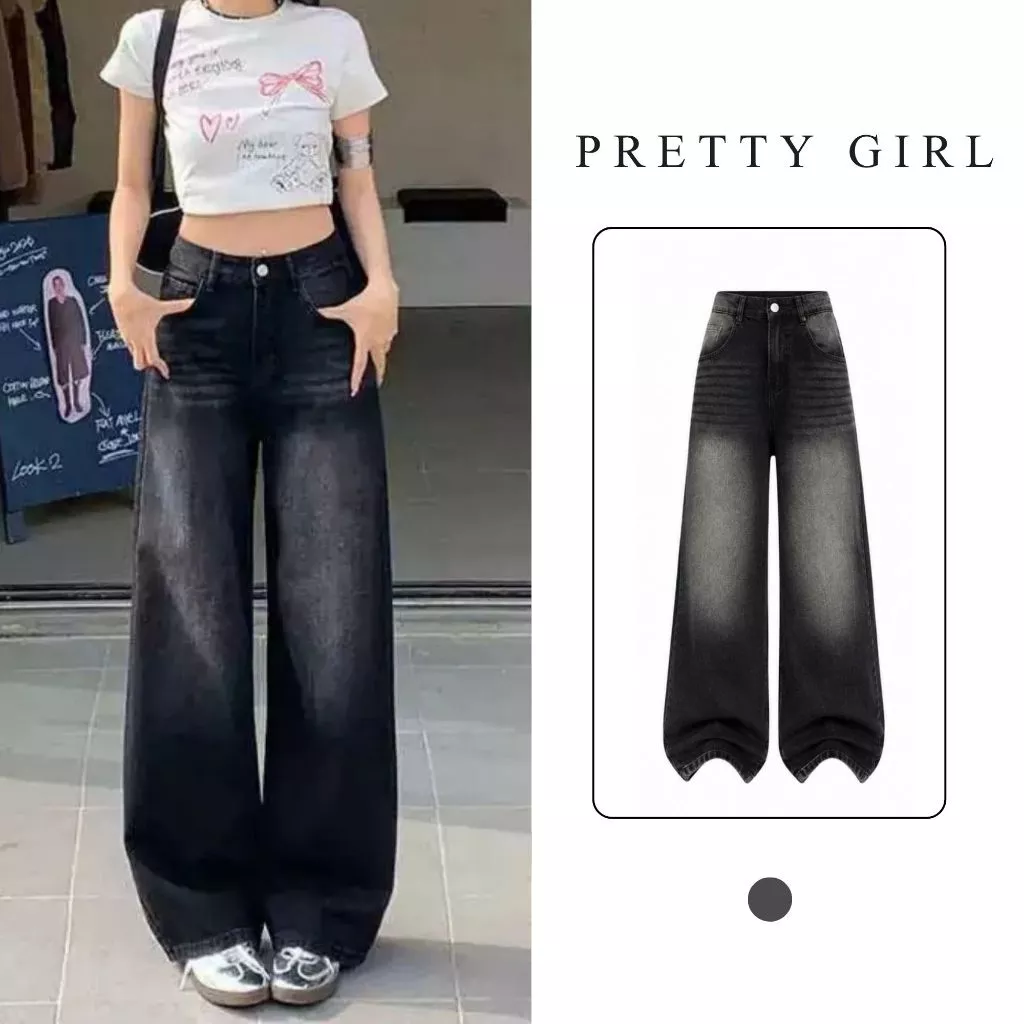 Quần Jeans Nữ Ống Suông Rộng JSR04 Màu Đen Wash Hottrend Style Hàn Quốc