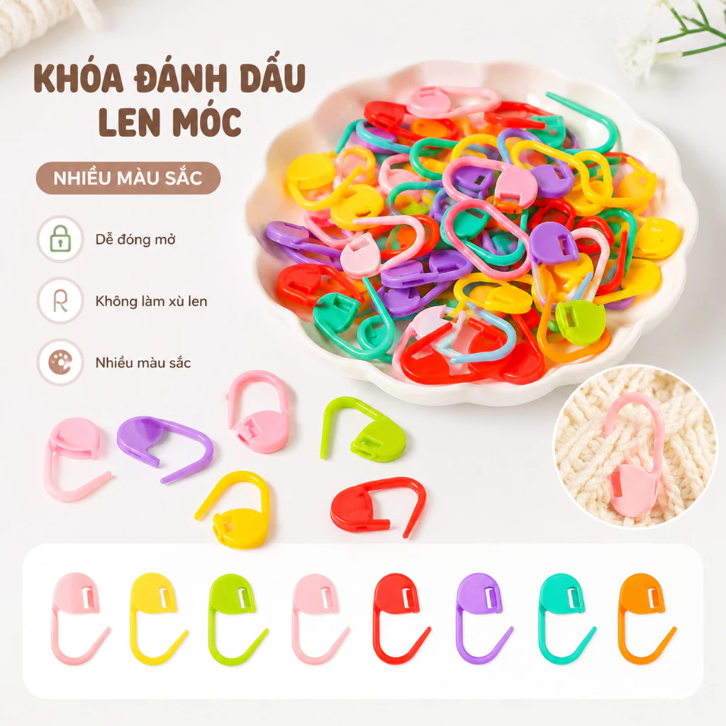 Combo 10 Kim đánh đấu mũi len bằng nhựa nhiều sắc màu, dụng cụ móc len cho người mới bắt đầu
