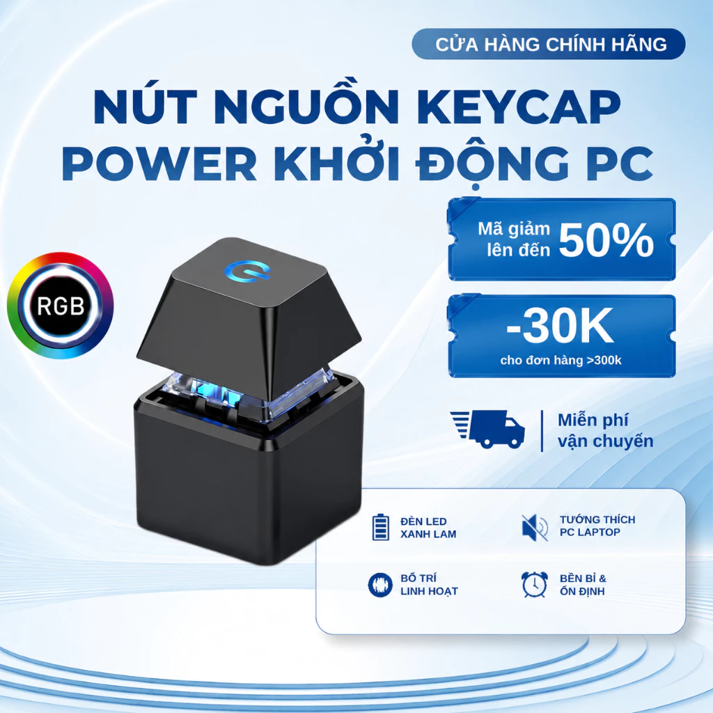 Nút Nguồn Keycap Power Khởi Động PC RGB Có Đèn LED - Công Tắc Nguồn Máy Tính Dây 1.8m Cắm Mainboard