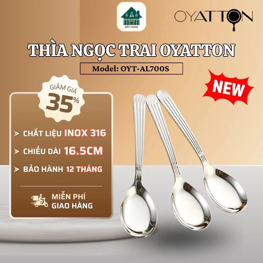 Thìa Ngọc Trai OYATTON OYT-AL700S Inox 316 Cao Cấp, Thiết Kế Thanh Lịch Dễ Vệ Sinh Bền Đẹp - Bếp Home