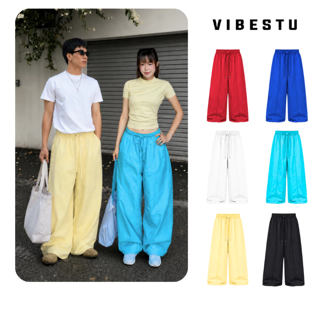 Quần Dài Vải Dù Form Rộng Local Brand VIBESTU , Quần Dài Ống rộng Form Unisex
