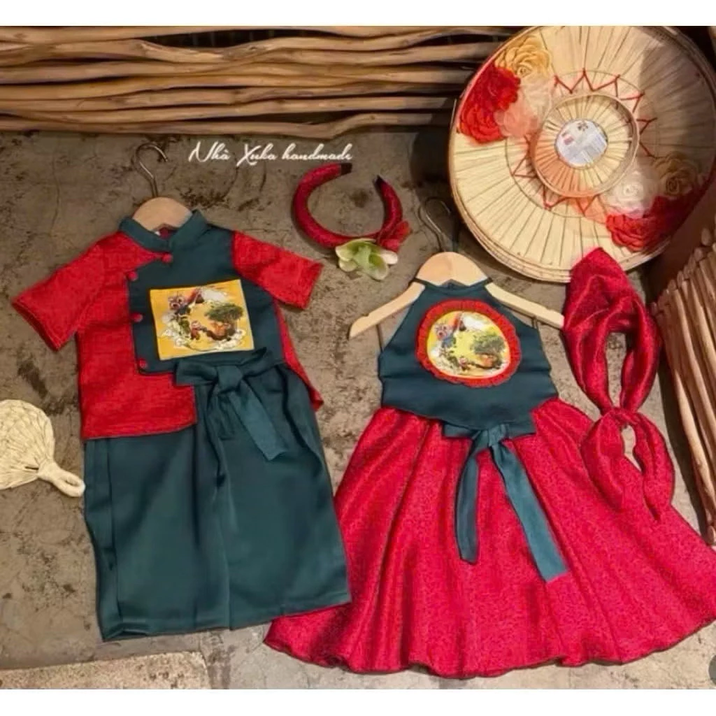 Set yếm cho bé gái đi chơi trung thu chơi tết, set đồ trung thu bé trai áo+quần