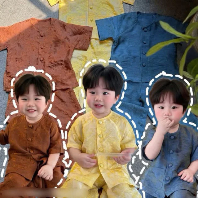 Bộ bà ba cho bé trai chất gấm hoa sz 8-30kg, bộ bà ba bé trai mặc đi học đi chơi trung thu