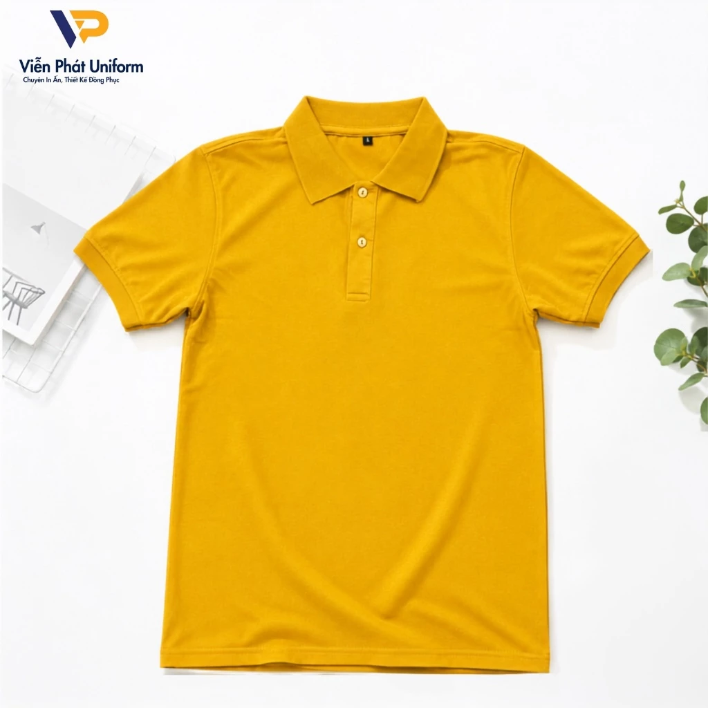 Áo Polo Vàng Bò -  Nam Nữ Unisex, Áo Thun Cá Sấu Đồng Phục Công Ty, In Logo Theo Yêu Cầu - Viễn Phát Uniform