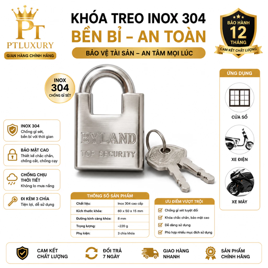 Ổ KHÓA CHỐNG TRỘM CHỐNG CẮT 50MM AN TOÀN TUYỆT ĐỐI - PTLUXURY