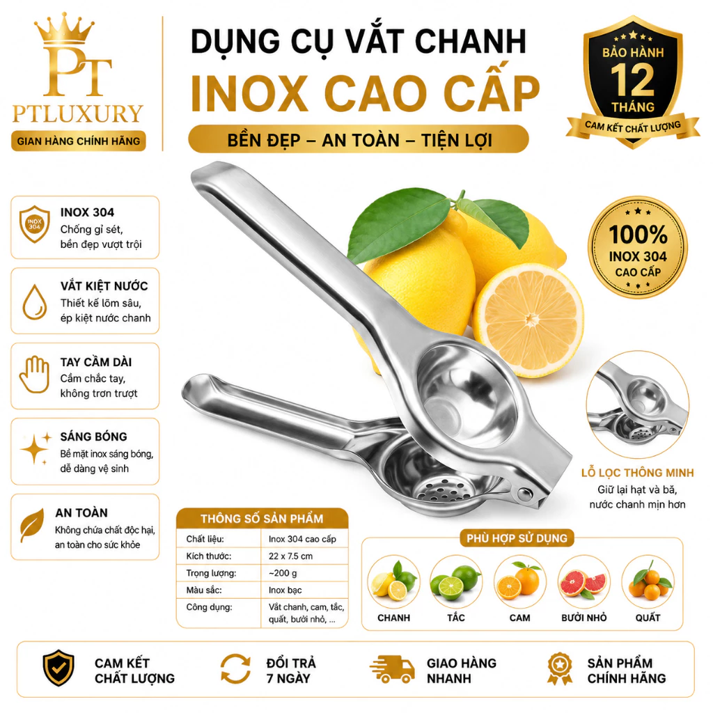 Dụng Cụ Ép Chanh, Vắt Chanh, Lấy Nước Cốt Chanh Chất Liệu Inox - PTLUXURY