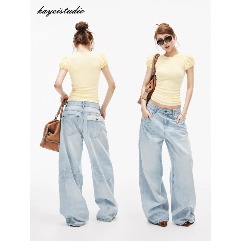 (15 MÀU) @𝐤𝐚𝐲𝐜𝐢.𝐬𝐭𝐮𝐝𝐢𝐨 Áo Thun Nữ Tay Ngắn Bồng Thiết Kế Nhún Eo Ôm Body Tôn Dáng Phong Cách Daily Basic A204