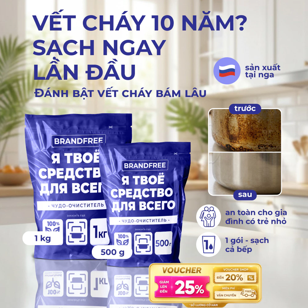 Bột Tẩy Dầu Mỡ Oxy Đa Năng BRANDFREE, Tẩy Xoong Nồi Cháy, Nhà Bếp, Nhà Tắm, Khử Mùi 500g/1kg