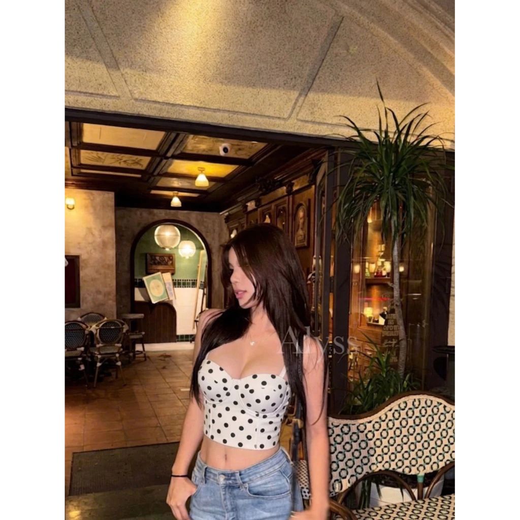 𝐏𝐎𝐋𝐊𝐀 𝐃𝐎𝐓 𝐂𝐎𝐑𝐒𝐄𝐓 | Áo Corset Chấm Bi Dáng Ngắn Có Mút Ngực