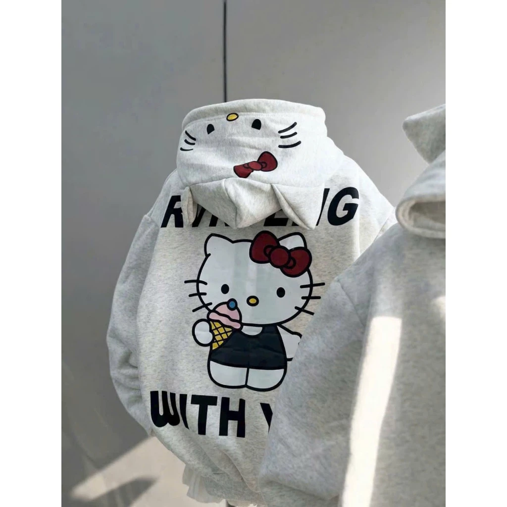 HOODIE KITTY NÓN TAI MÈO WITH YOU DỄ THƯƠNG CHẤT NỈ NGOẠI LOẠI XỊN