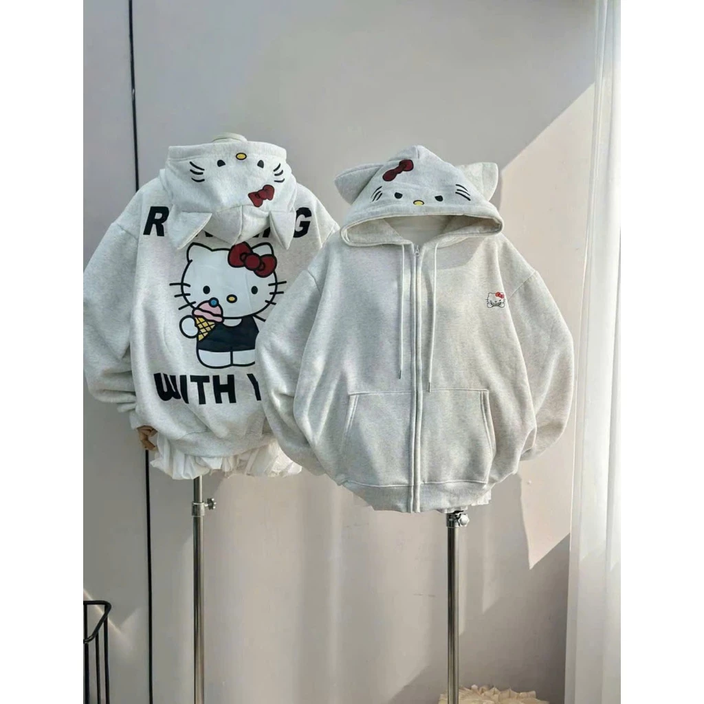 ÁO HOODIE - ÁO KHOÁC NỈ NGOẠI Dây full zip (Ảnh Thật) HOOIDE MỚI in NƠ HỒNG có 5 màu lựa chọn