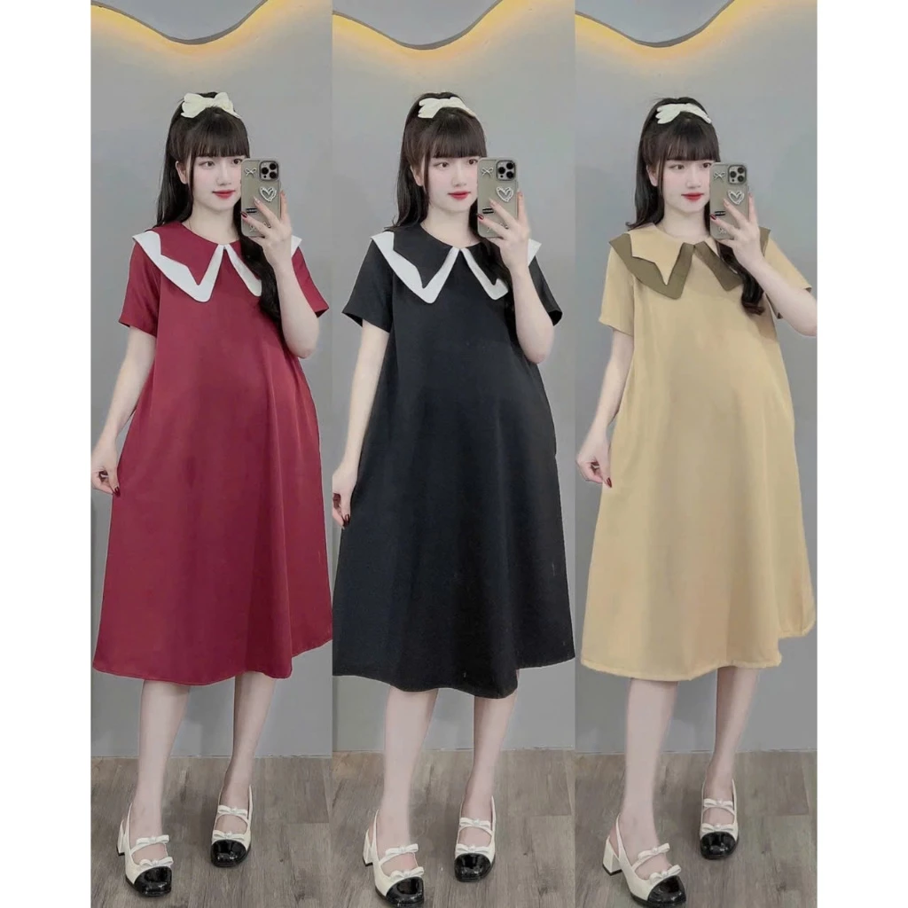 (Đủ size 45-100kg)Váy bầu,đầm bầu bigsize cổ lá cực xinh