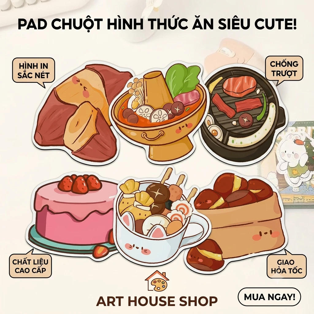 Lót Chuột 3D Hình Đồ Ăn Cute - Pad Chuột Chống Trượt In Sắc Nét Lướt Mượt Mà (Giao Hỏa Tốc)