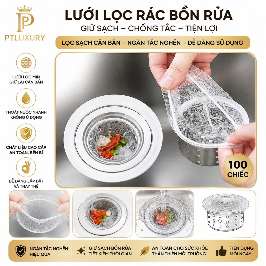 [ COMBO 1000 TÚI ]  Túi Lọc Rác Bồn Rửa Chén Đa Năng Tiện Lợi - PTLUXURY