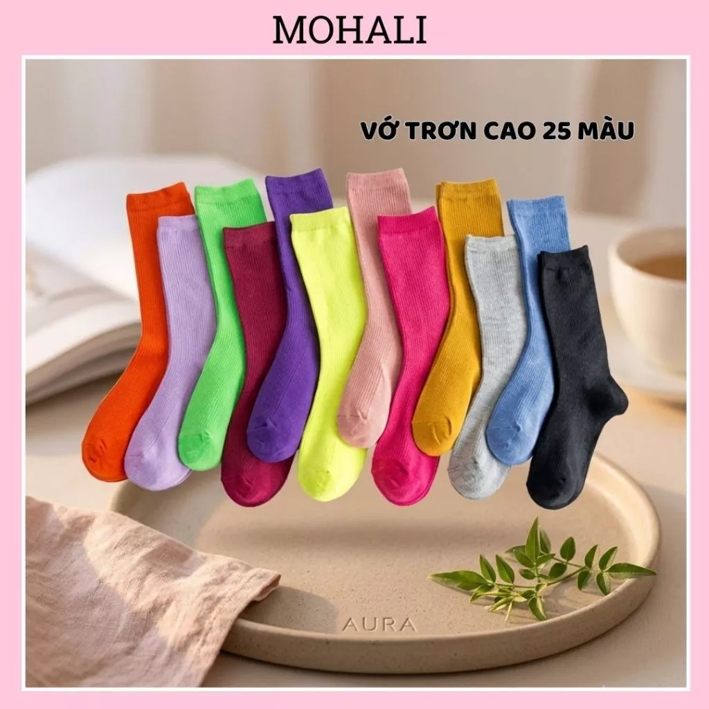 [LOẠI 1] Tất vớ cổ cao trơn DÀY DẶN hơn 20 màu cotton kháng khuẩn thấm hút mồ hôi tốt MOHALI VC012