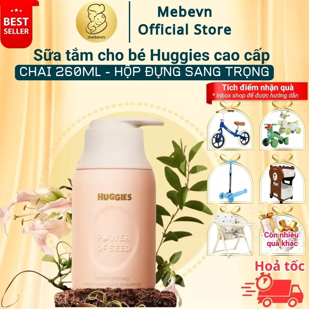 [FBS] Sữa tắm cho bé Huggies , sữa tắm gội Huggies toàn thân dịu nhẹ, chiết xuất quý hiếm 260ml.