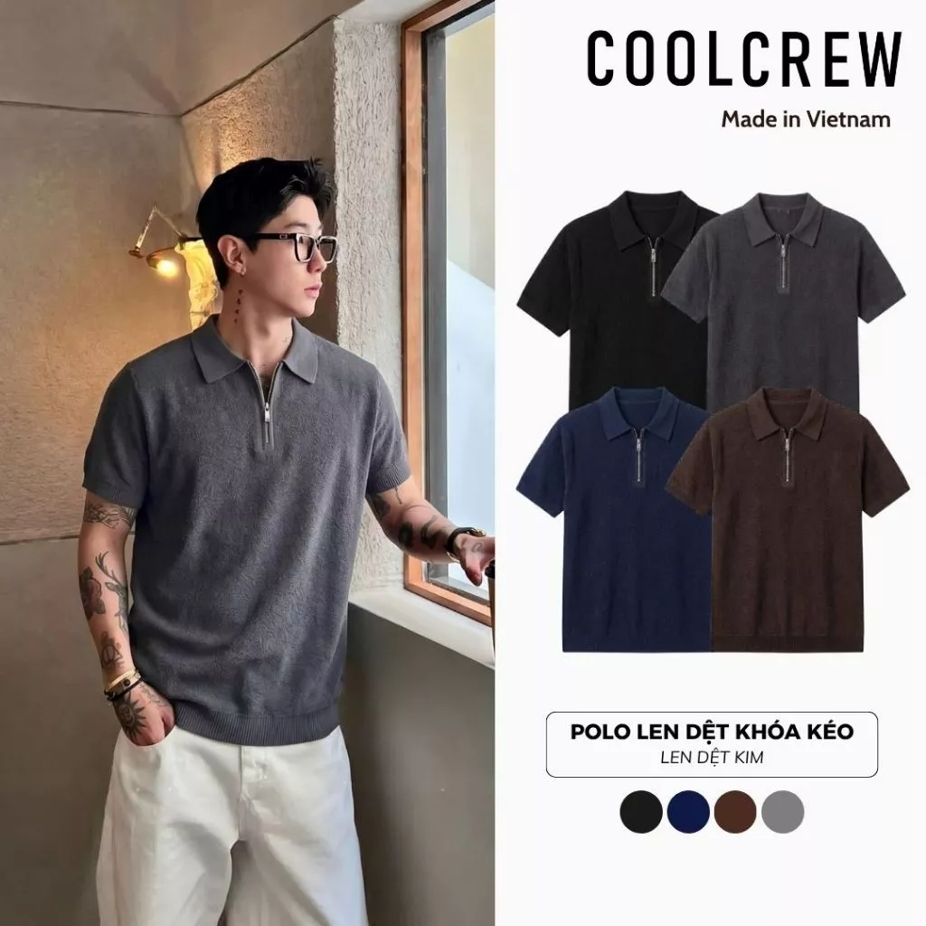 Áo Polo Len Dệt Kim Khóa Kéo 𝐂𝐎𝐎𝐋𝐂𝐑𝐄𝐖 Form Regular Fit Thiết Kế Khóa Kéo Ngắn Tay Phong Cách Hàn Quốc ALH14 APN119