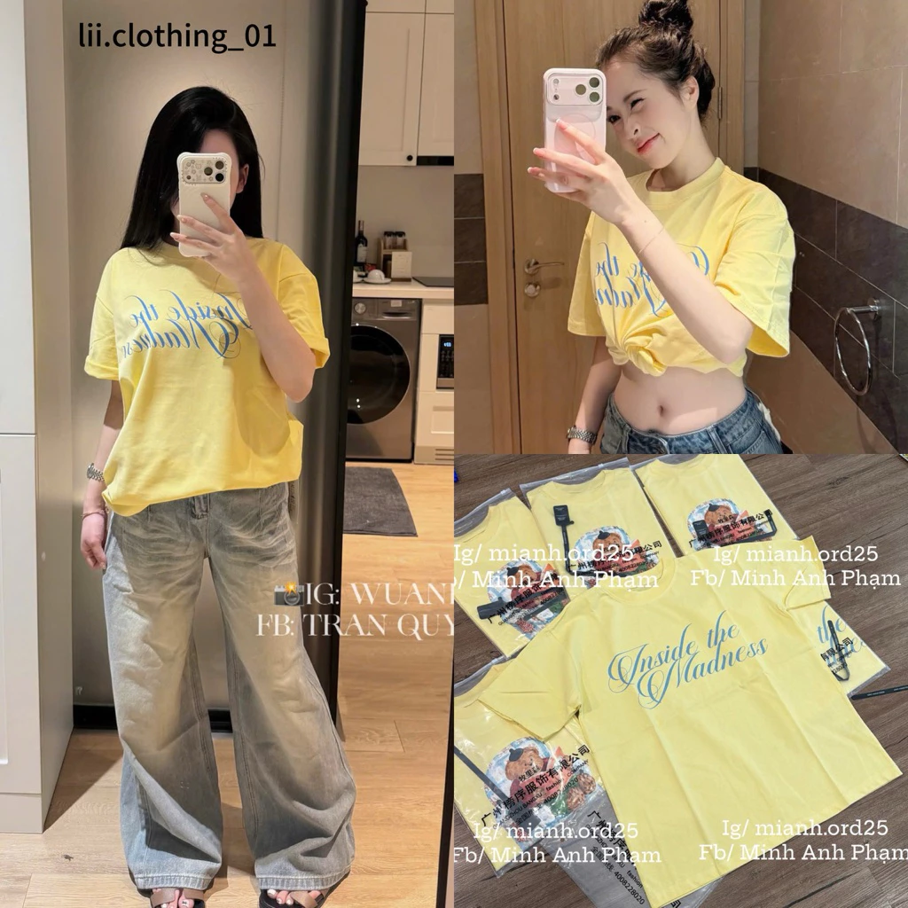 Áo phông vàng in chữ xanh hot - Hàng L1 (kèm ảnh thật)