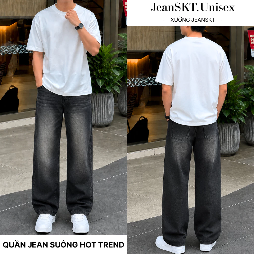 Quần Jean Nam Dáng Baggy ,Ống Suông Retro Smoke 2 Màu Chất Vải Dày Dặn - JEANSKTMAN