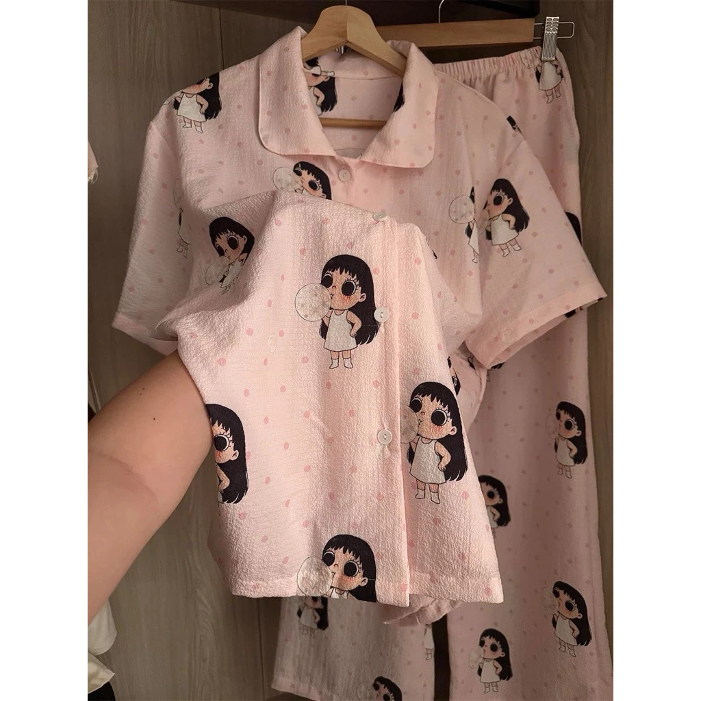 𝐂𝐡𝐚𝐫𝐥𝐨𝐭𝐭𝐞.𝐨𝐝_ Set Bộ Ngủ 3 Chi Tiết Chibi Girl Áo Cộc + Quần Cộc + Quần Dài Hàng QCL1