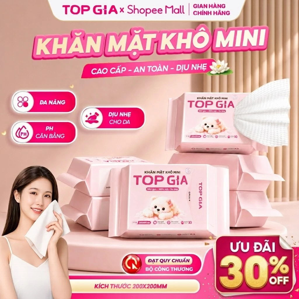 Khăn Mặt Khô TopGia Dùng 1 Lần Lau Khô Lau Ướt Khăn Lau Mặt Khô Đa Năng An Toàn Cho Da 7 Tờ/Gói
