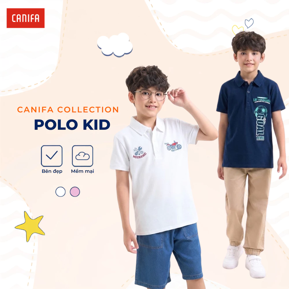 Áo polo bé trai CANIFA  Cotton USA có hình in 2TP26S002
