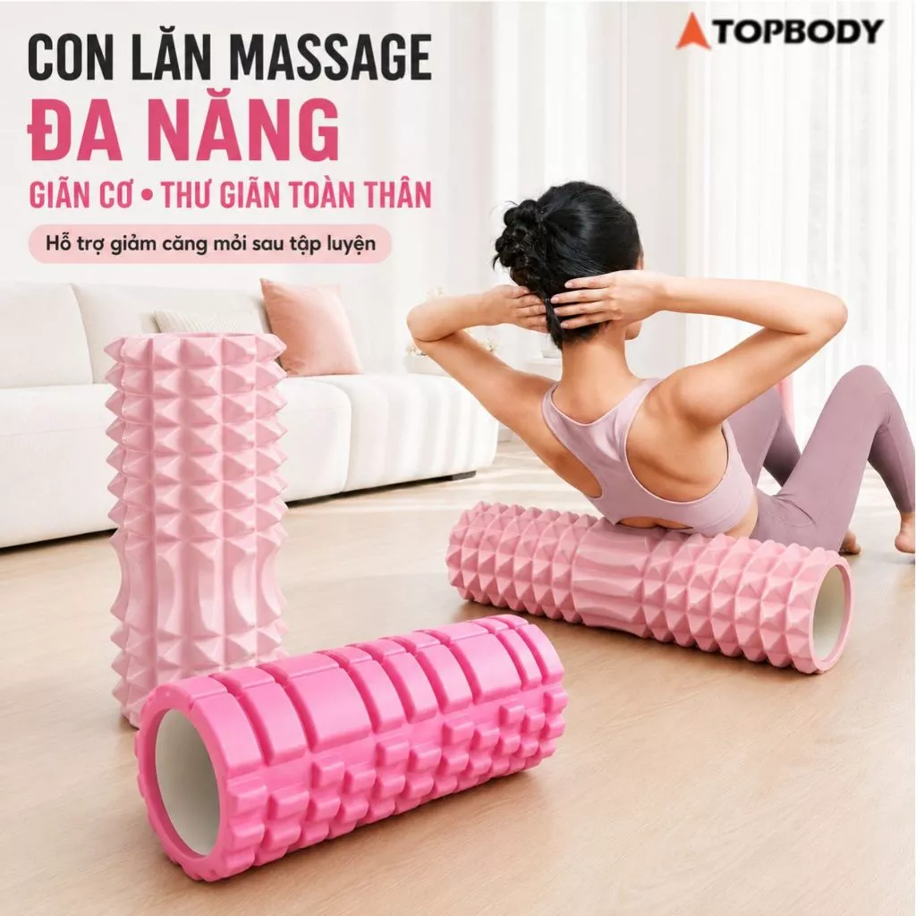 Con lăn Yoga Massage Foarm Roller, ống trụ lăn xốp thể thao giãn cơ có gai roam rollet cao cấp CLANR