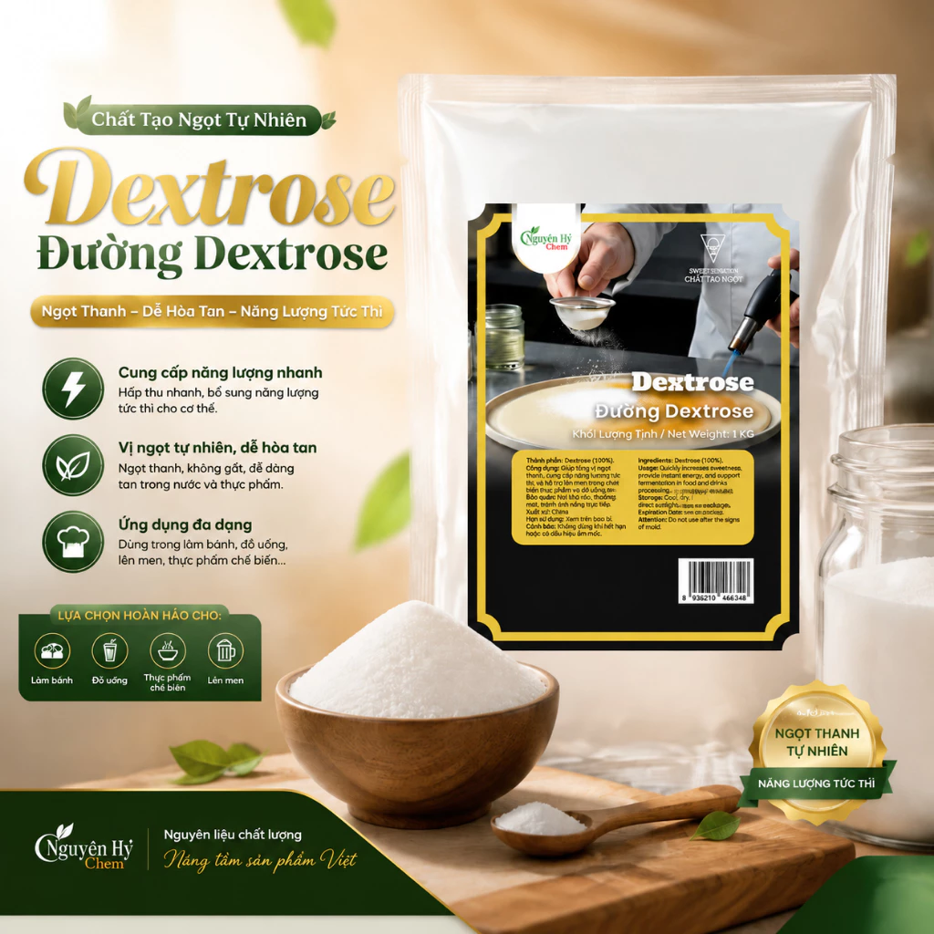 Đường nho - Đường Dextrose 1Kg (đường bột) dùng làm xúc xích, bánh mì, giò chả, kem,...