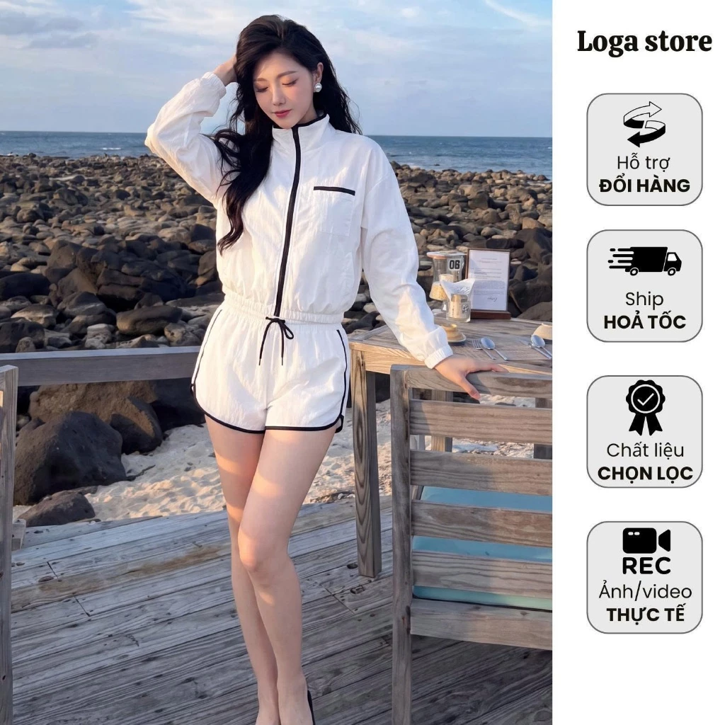 Set Áo Khoác Gió Nữ Kèm Quần Short Chống Nắng Dáng Rộng Mặc Hằng Ngày Phong Cách Hàn Quốc Logastore_L27