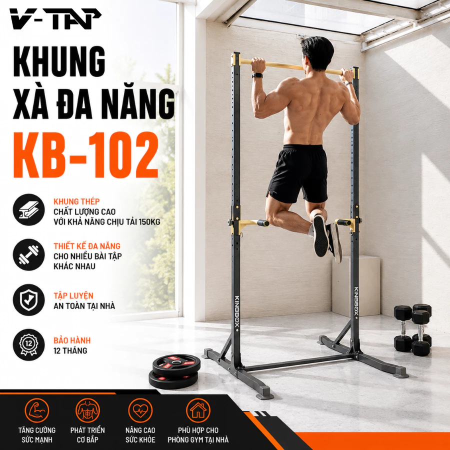 Khung Xà Đơn Đa Năng KB-102 Chịu Tải 150Kg, Điều Chỉnh 155cm-216cm Thép Hộp 4*4cm dày 1.2mm