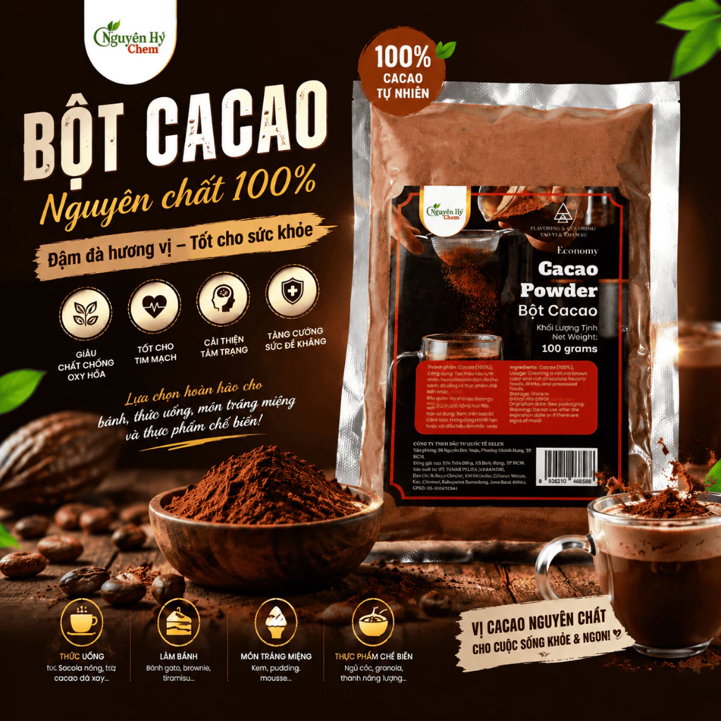Gói 50g - 100g Bột Cacao Nguyên Chất Indonesia Đậm Vị, Thơm Ngon, Dễ Chế Biến, Giá Tốt