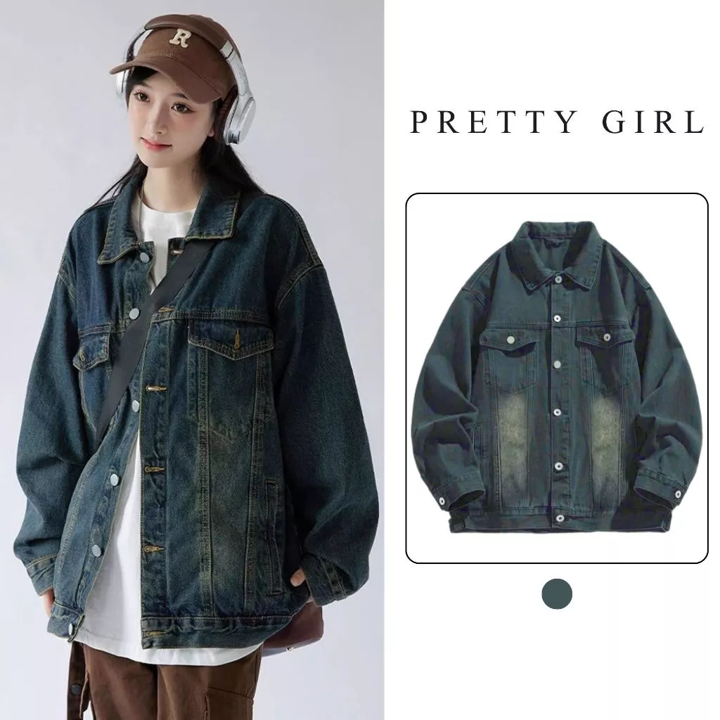 Áo Khoác Jean Nữ Màu Retro Form Rộng, Áo Khoác Bò Nữ Pretty Girl AKJ Trẻ Trung, Cá Tính