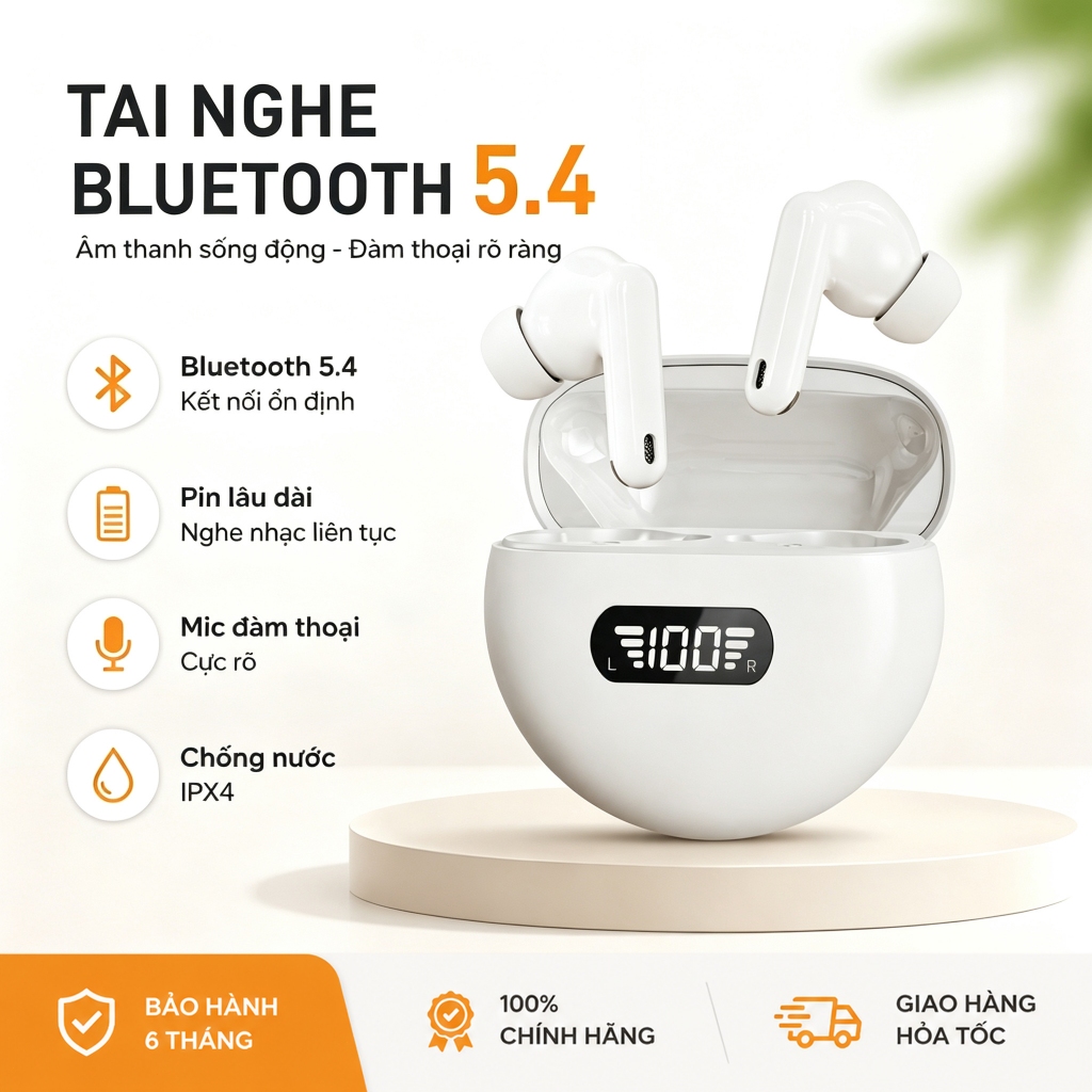 Tai nghe không dây Bluetooth, màn hình hiển thị LED, micrô tích hợp, điều…