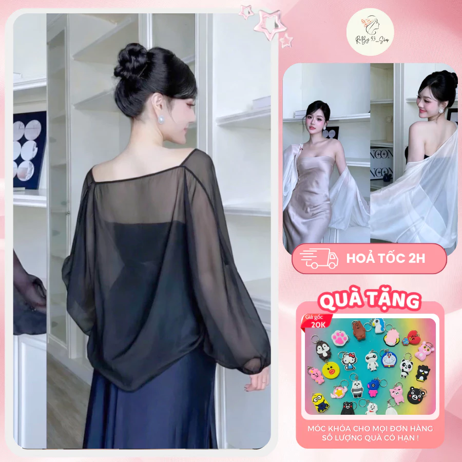 Áo Khoác Choàng Voan Mỏng Nữ, Áo Khoác Ngoài Chống Nắng Mặc Váy Hai Dây Đi Biển Du Lịch Đi Tiệc
