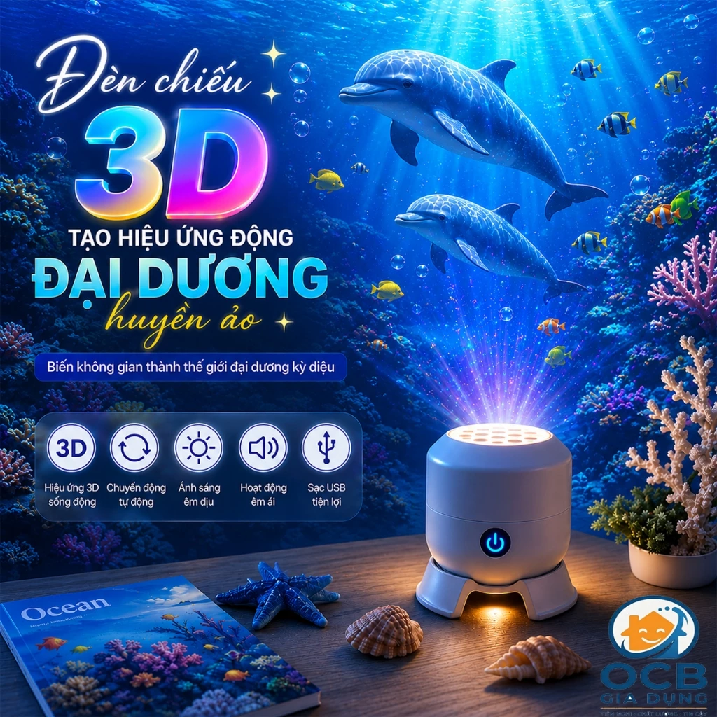 Đèn chiếu 3d tạo hiệu ứng động độ nét cao, Đèn Led xoay tự động 360 độ đầy màu sắc chiếu bông tuyết, đại dương huyền ảo