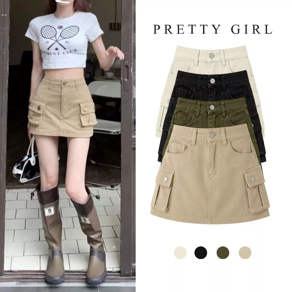 [COMBO 2 VÁY] Chân Váy Quần Túi Hộp Pretty Girl CVTH, Chân Váy KaKi Túi Hộp Phong Cách Hàn Quốc