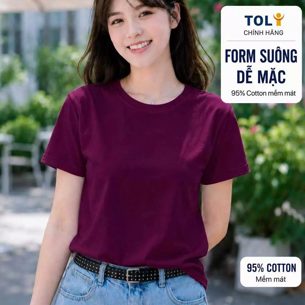 Áo thun nữ cổ tròn TOLI BSB24 – Cotton mềm, form suông gọn dáng, dễ phối mặc mỗi ngày