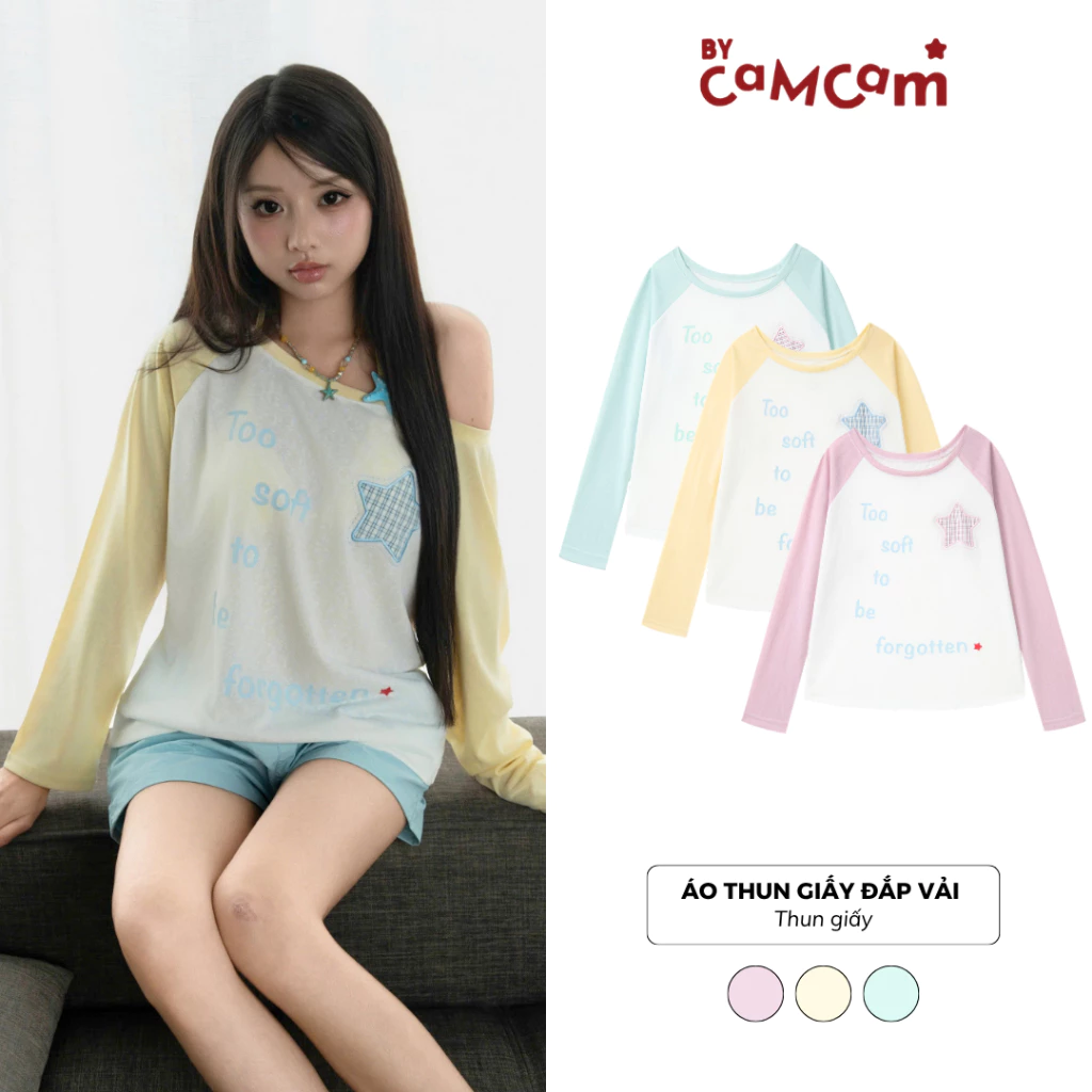 [BST STAY SUMMER] Áo Thun Giấy Đắp Vải 𝑩𝒚𝒄𝒂𝒎𝒄𝒂𝒎 Áo Kiểu Dài Tay Xuyên Thấu Nhẹ Trễ Vai Cổ Thuyền AKD675