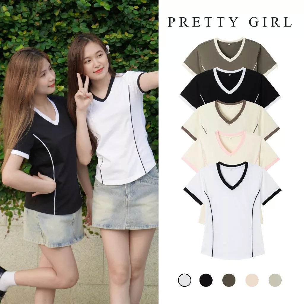 Áo Thun BabyTee 01 Basic, Áo Thun Babytee Cổ Tim 5 Màu Pretty Girl BBT01 Chất Cotton Thoáng Mát