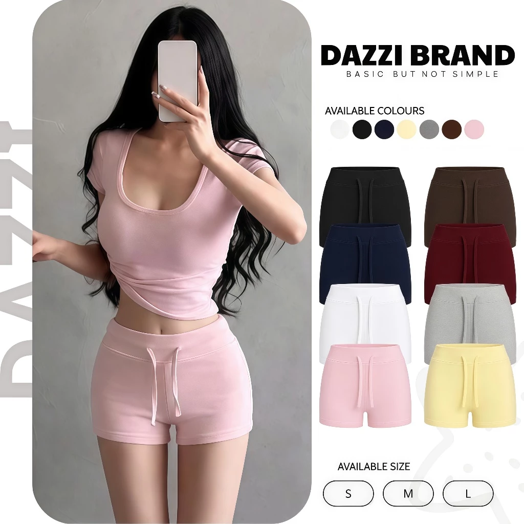 Quần Đùi Nữ Dáng Ngắn Lưng Thấp Phối Dây Rút Form Ôm Tôn Dáng DAZZI Q020