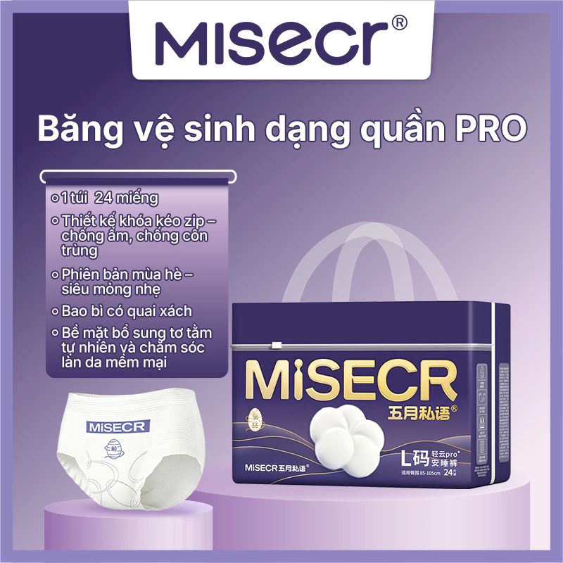Băng vệ sinh dạng quần pro Misecr,Phiên bản mùa hè, thoải mái thích hợp sử dụng cả ngày lẫn đêm,24miếng/gói