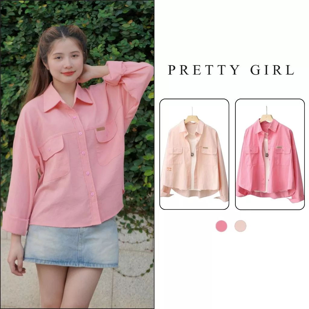 Áo Sơ Mi Nữ Dáng Lửng Basic Dài Tay Màu Pastel Pretty Girl SMH Freesize Phong Cách Hàn Quốc