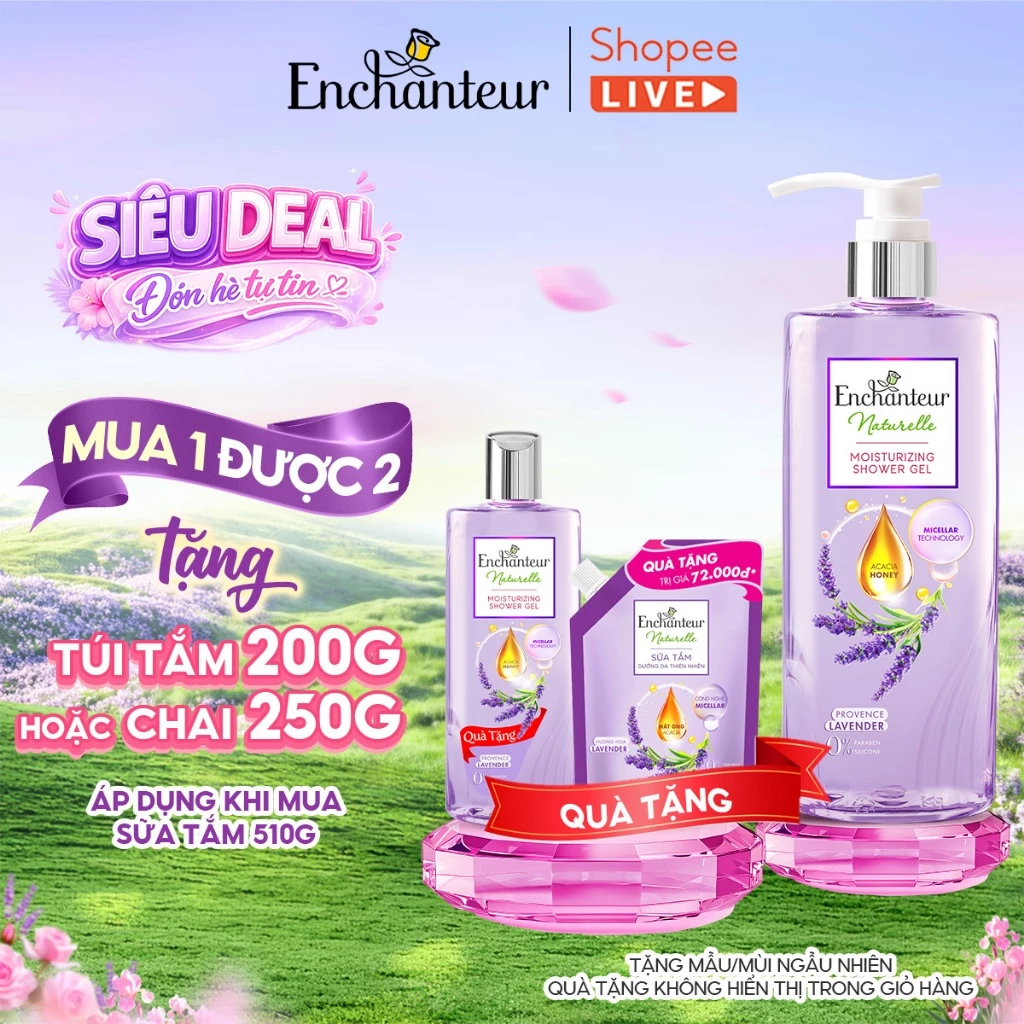Enchanteur Naturelle - Dưỡng da thiên nhiên : Sữa tắm hương hoa 510g / Tẩy tế bào chết da 250g - LIVE