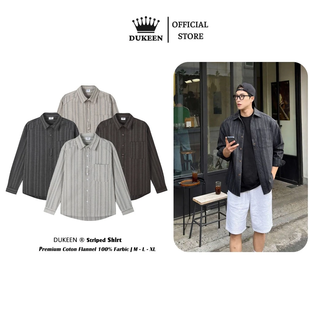 Áo Sơ Mi Tay Dài Kẻ Sọc Vintage Dukeen Form Rộng Nam Nữ Chất Liệu Kẻ Cotton Cao Cấp Phong Cách Hàn Quốc SM125