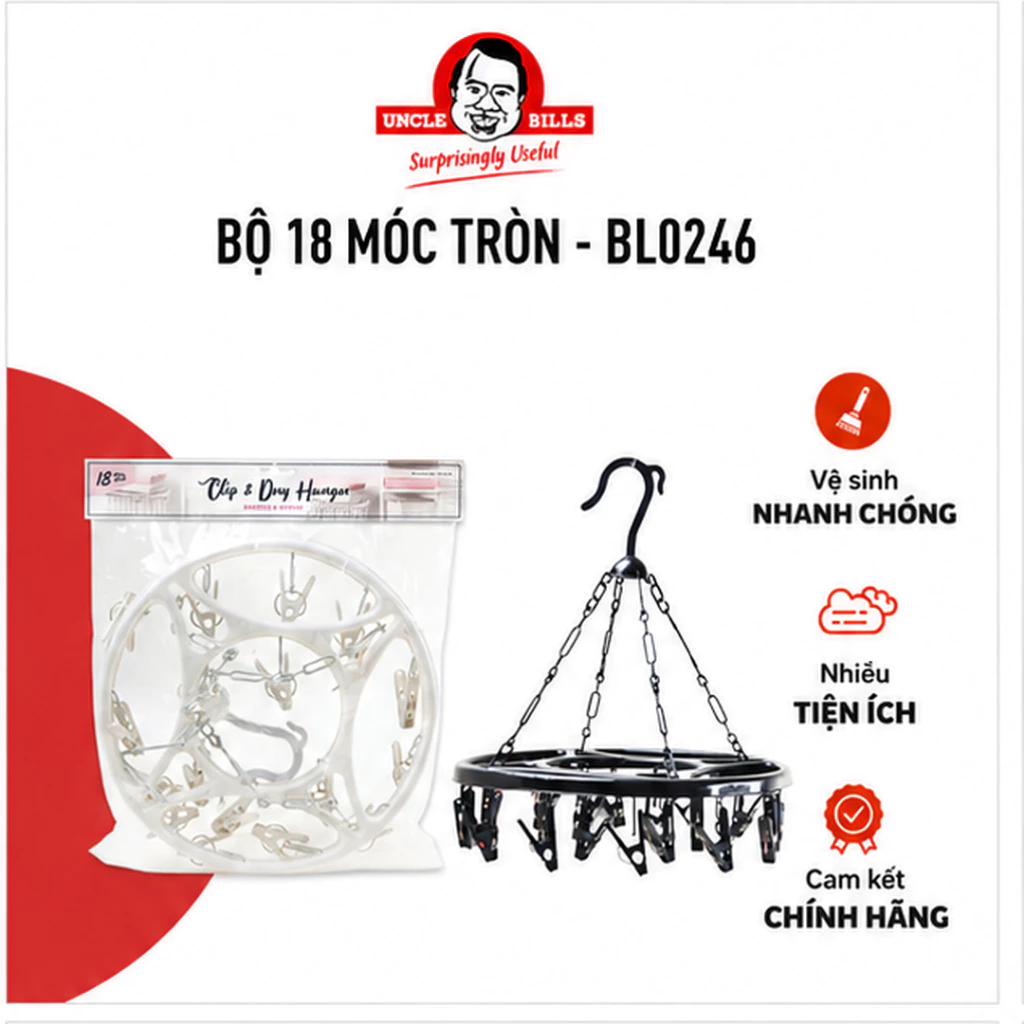 Bộ 18 Móc Tròn Uncle Bills BL0246 - Móc Treo Đa Năng Cho Quần Áo, Mũ, Phụ Kiện