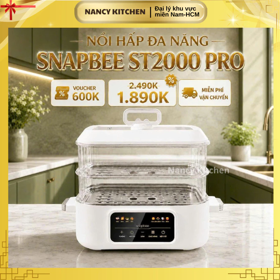 [Chính hãng] Nồi lẩu hấp điện 2 tầng Snapbee ST2000 pro,20 lít,lồng inox 304,bảo hành 24 tháng