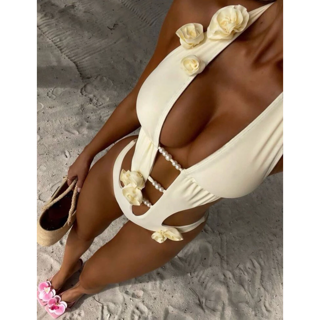 [Order] Bikini Liền Thân Một Mảnh Phối Hoạ Tiết Hoa 3D Cổ Chữ V Tôn Dáng Nhiều Màu Phù Hợp Mùa Hè Đi Biển