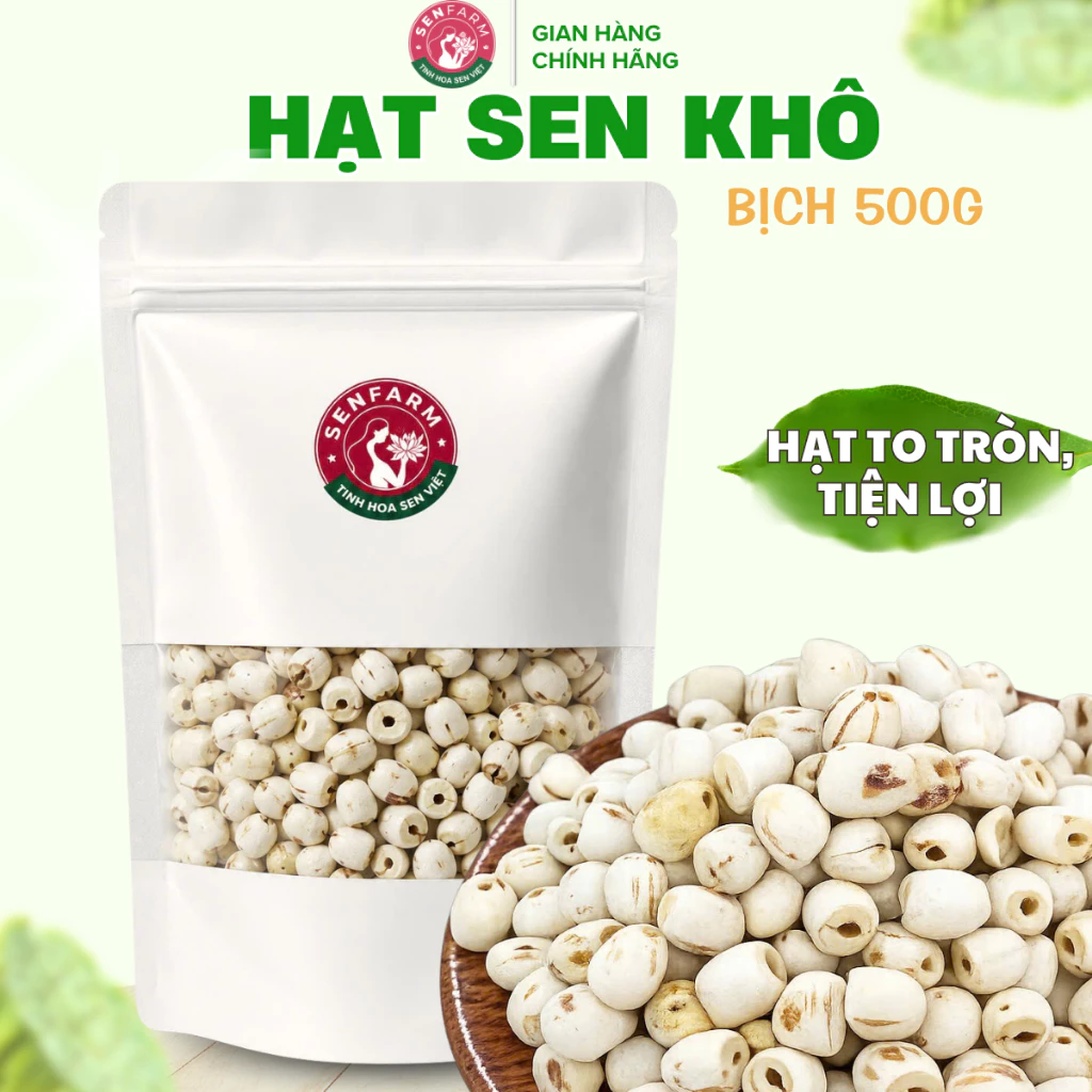 Hạt sen khô Senfarm thượng hạng loại 1 bịch 500g